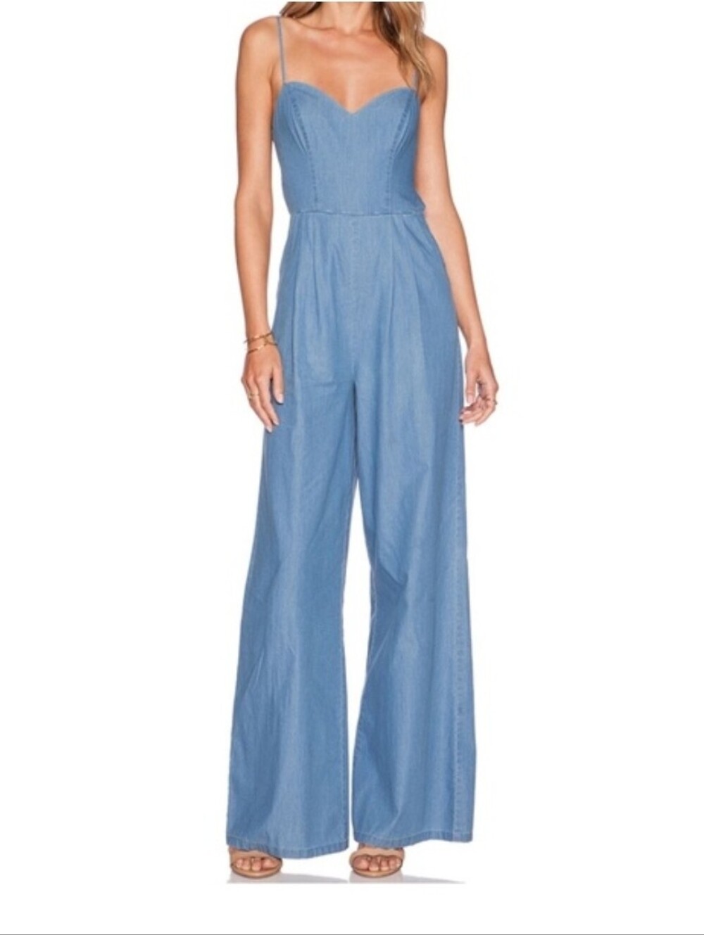 Lovers + Friends blue chambray jumpsuit wide-leg cutopen back detail Size Small